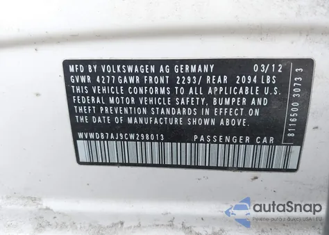 2012 Volkswagen Golf 2.5L 4-Door from USA, damaged, VIN WVWDB7AJ9CW298013
